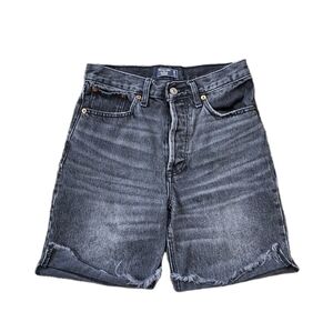 Abercrombie & Fitch High Rise 9" Shorts Women's 25/0 Black Cut-Off Denim Frayed